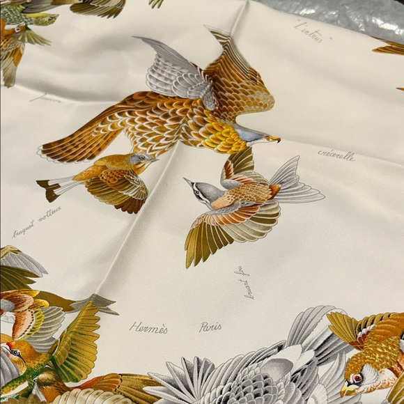Hermes Multicolor Bird Print Scarf - Picture 4 of 6